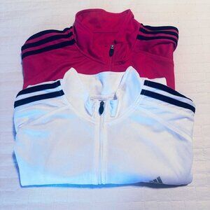 2 x Adidas Climalite Quarter-Zip Performance Workout Shirts - 3 Stripes Sleeves